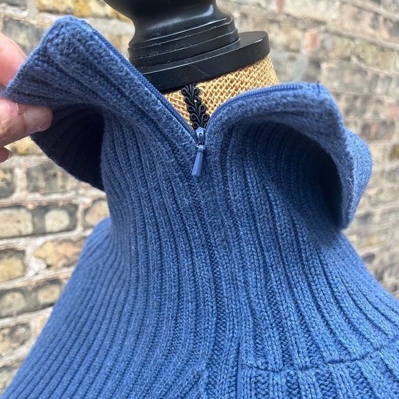 Carole Little Chunky Knit Cotton Sweater Ribbed Blue Side Zip Size Large - Picture 3 of 12